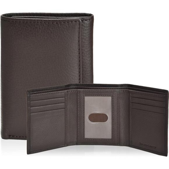 Real Leather Trifold Wallet for Men Coffee